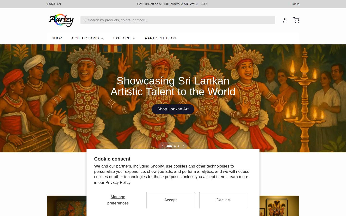 Aartzy homepage screenshot