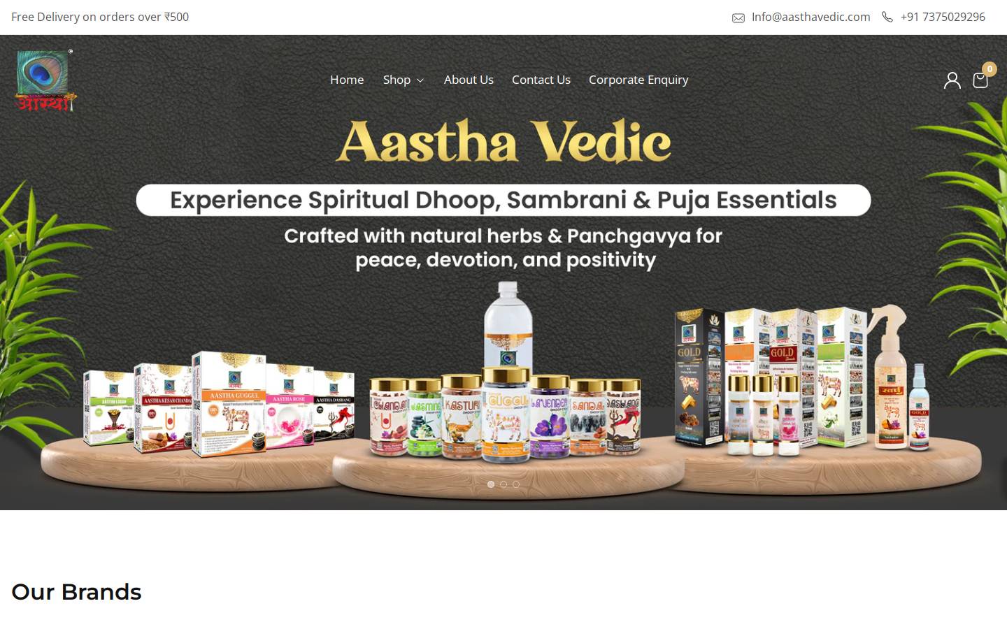 aasthavedic.com homepage screenshot