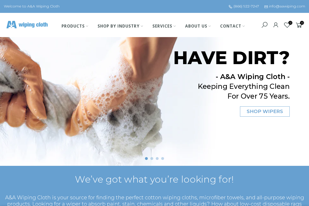 A&A Wiping Cloth homepage screenshot