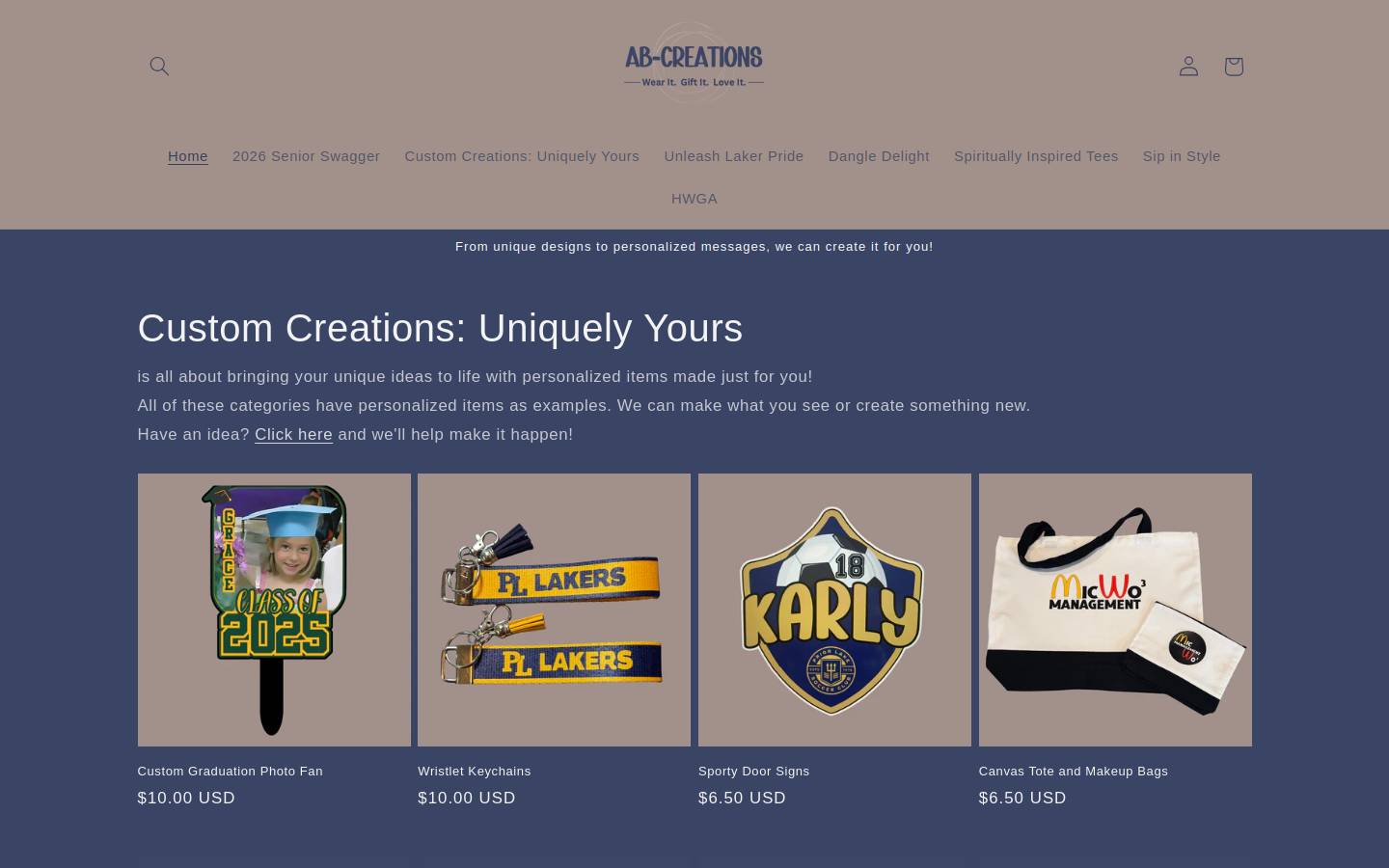 ab-creations.com homepage screenshot