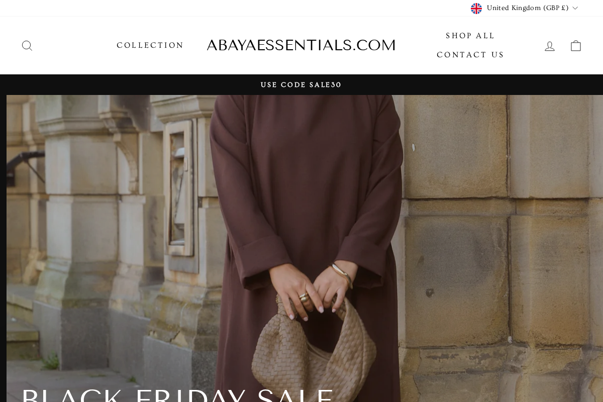 Abayaessentials.com homepage screenshot