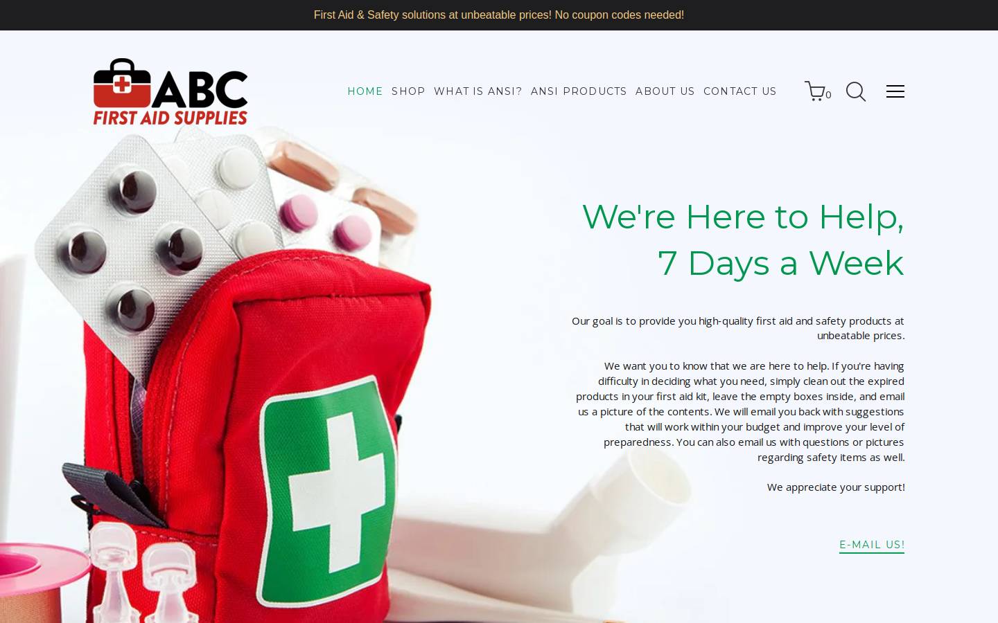 abcfirstaidsupplies.com homepage screenshot