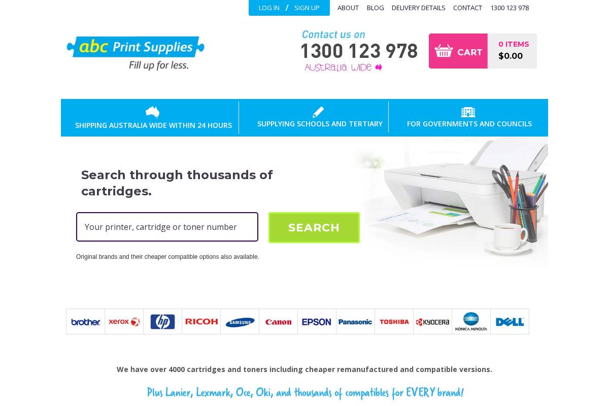 Abcprintsupplies homepage screenshot