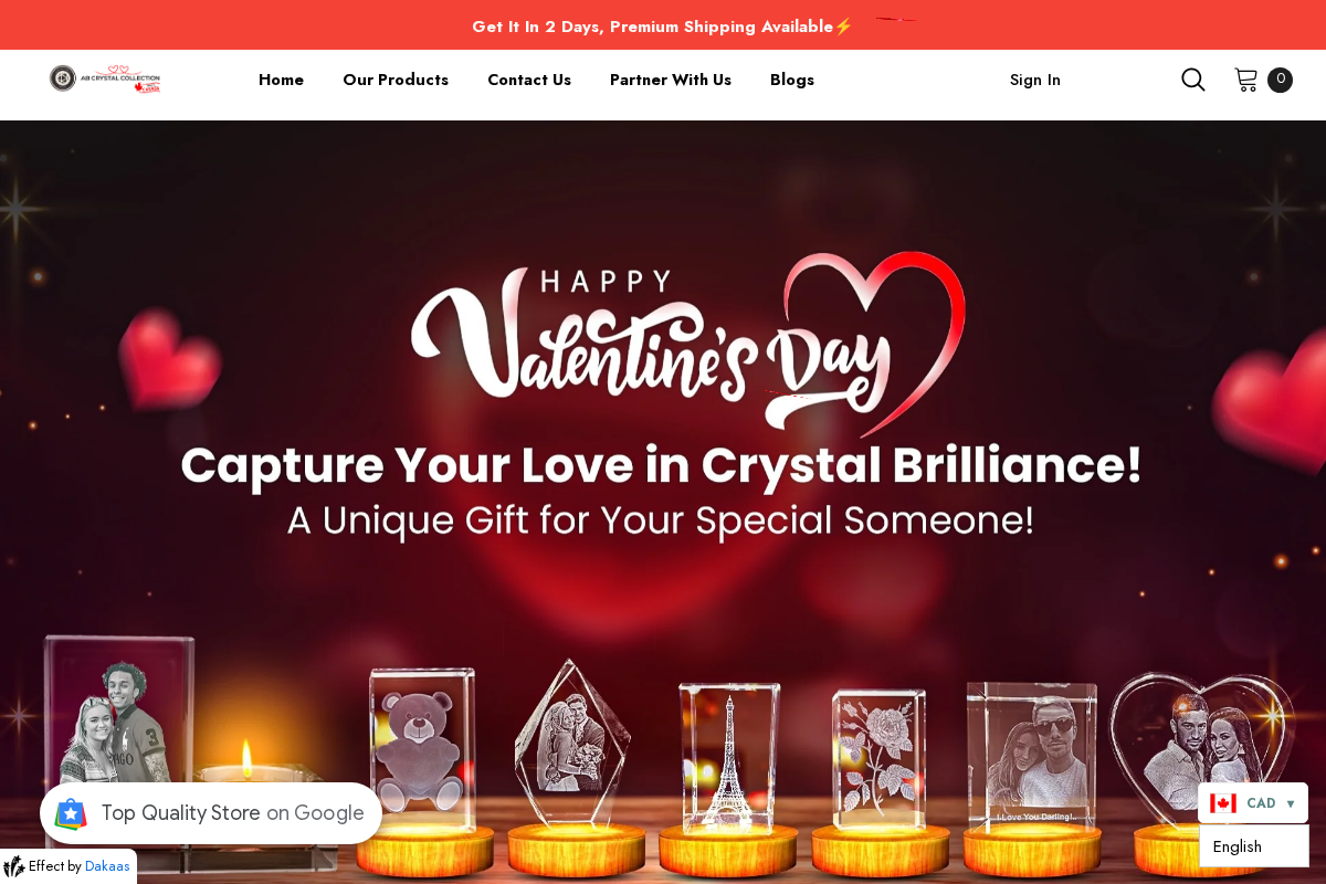 AB Crystal Collection homepage screenshot