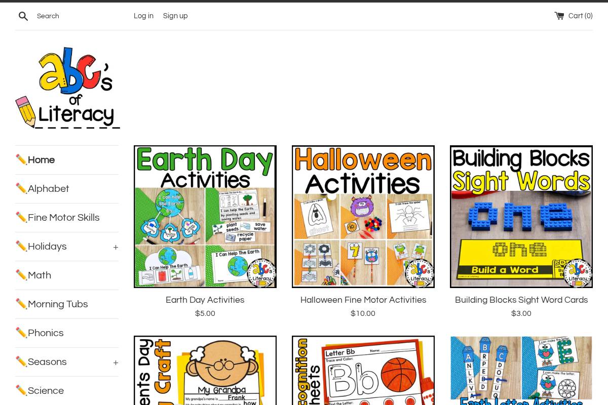 abcsofliteracyshop.com homepage screenshot