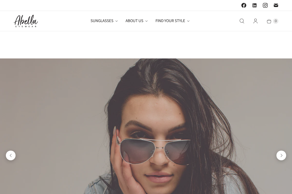 Abella Eyewear homepage screenshot
