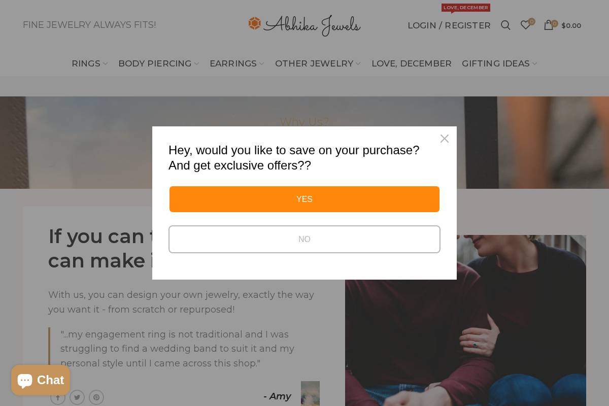 Abhika Jewels homepage screenshot