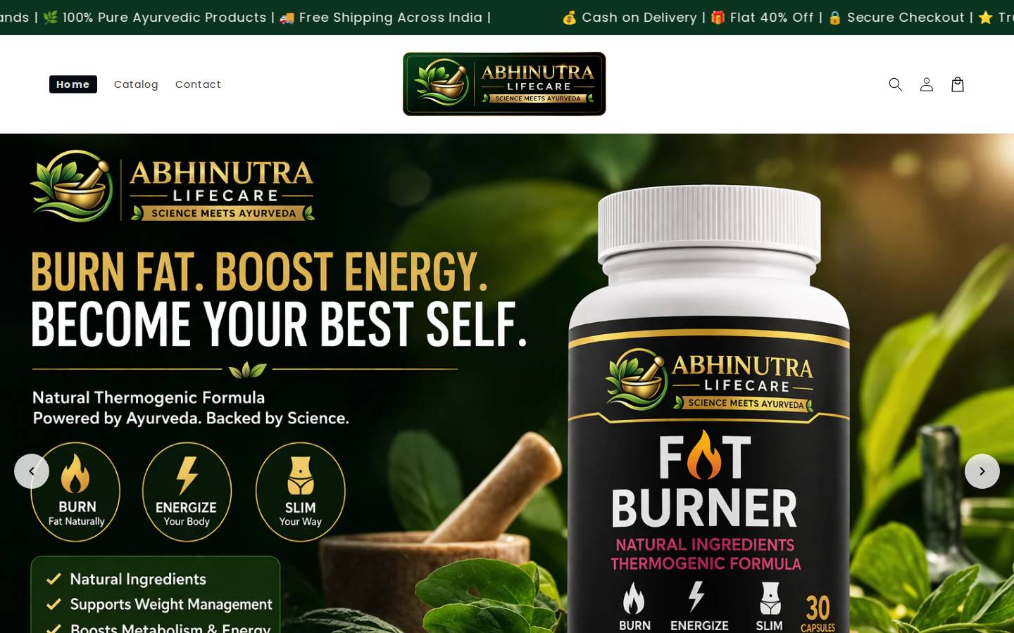abhinutra.com homepage screenshot
