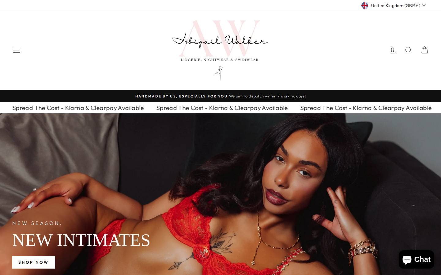 Abigailwalkerlingerie homepage screenshot