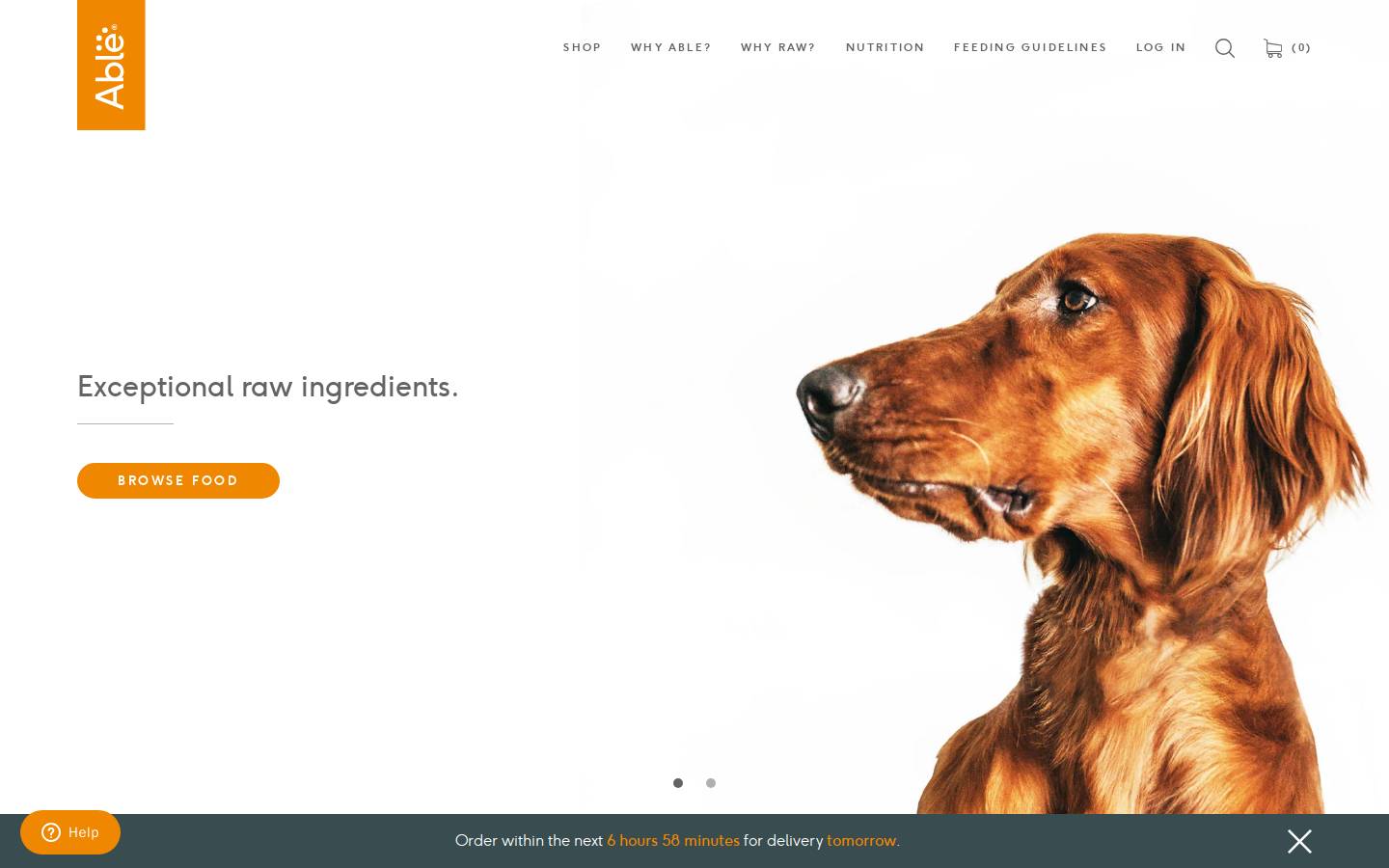 ablerawdogfood.com homepage screenshot