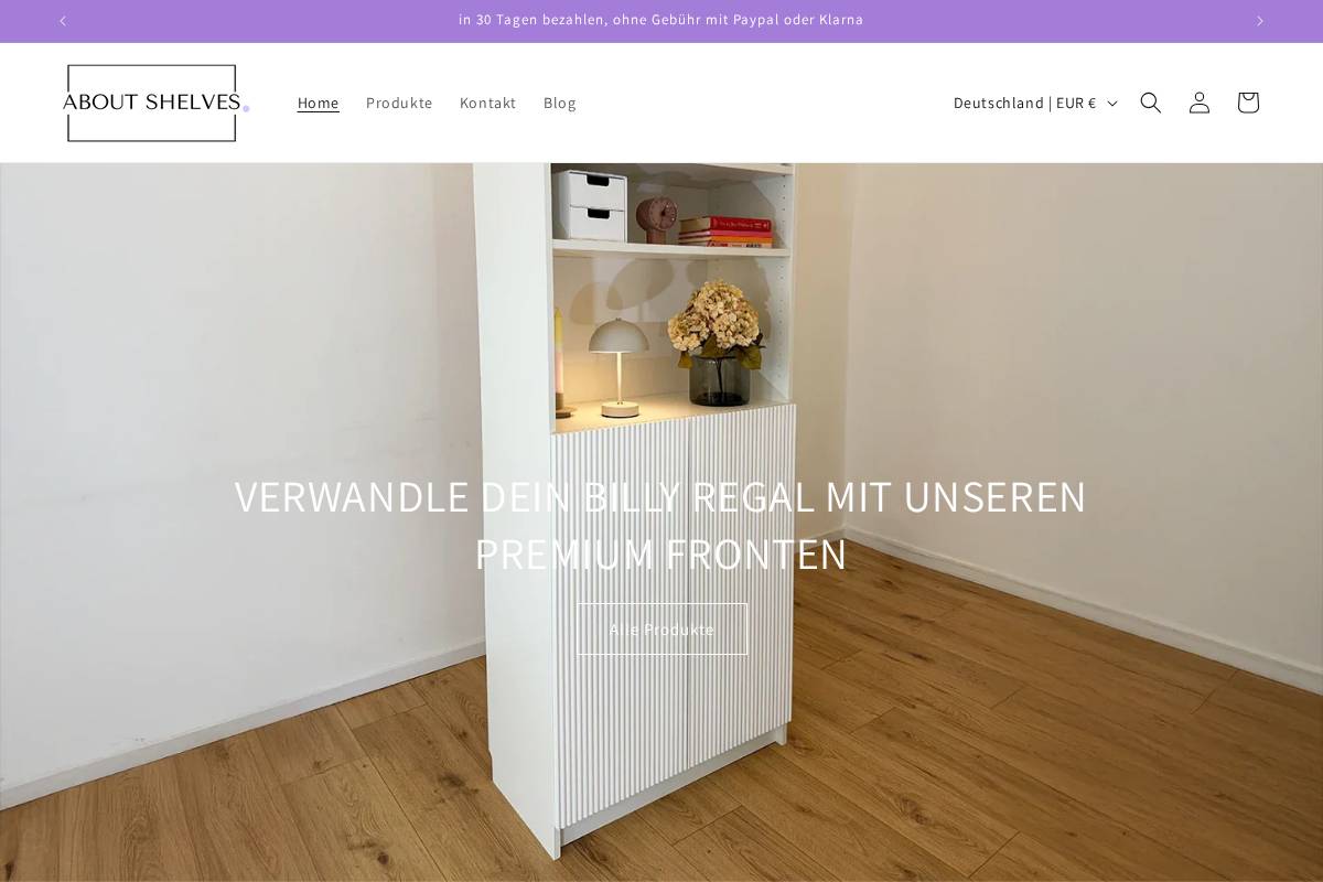 ABOUT SHELVES homepage screenshot