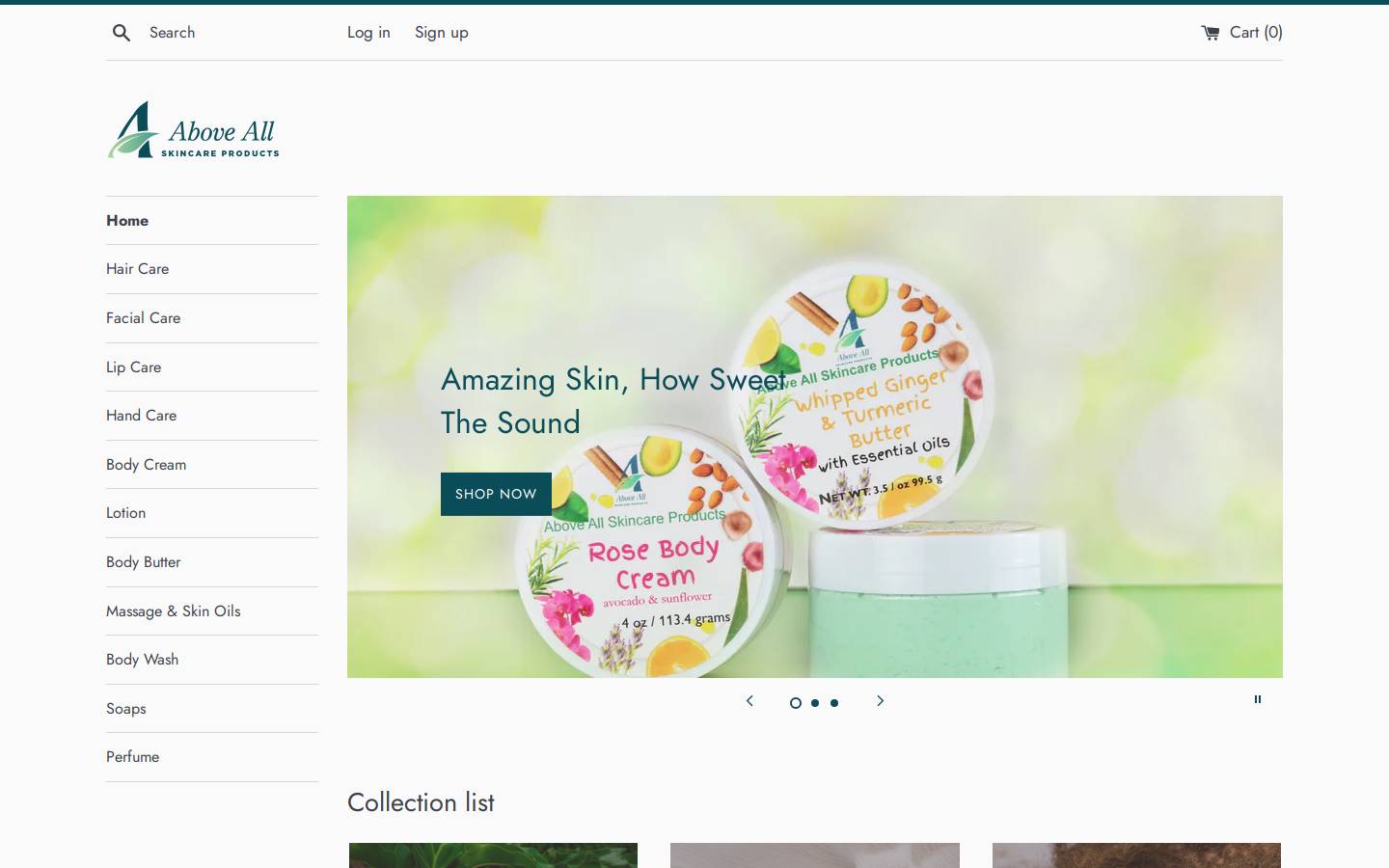 aboveallskincare.net homepage screenshot
