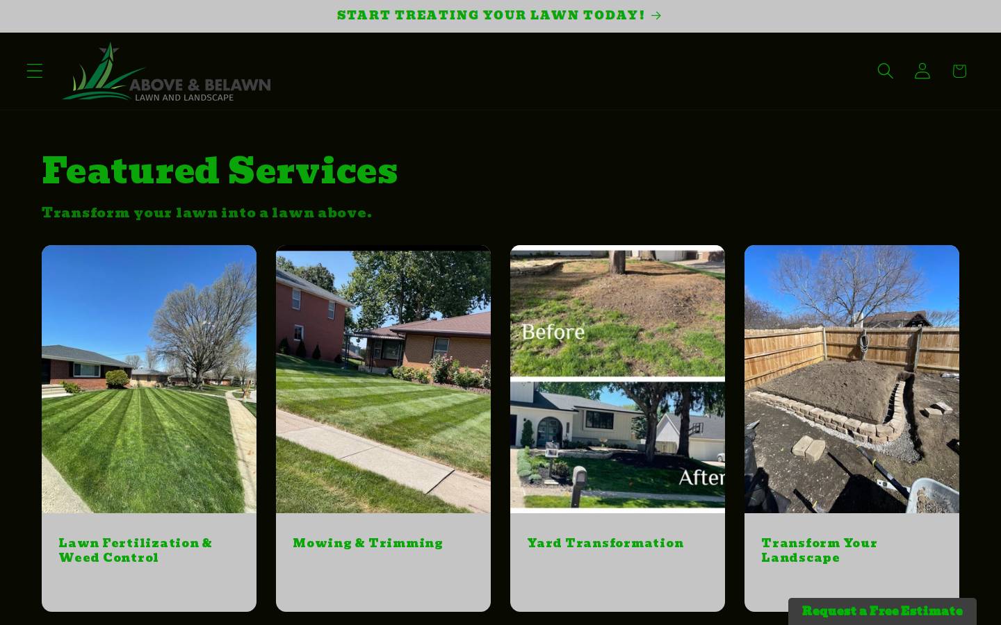 aboveandbelawn.com homepage screenshot