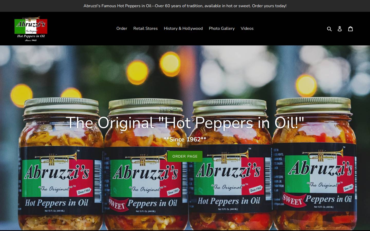 abruzzispeppers.com homepage screenshot