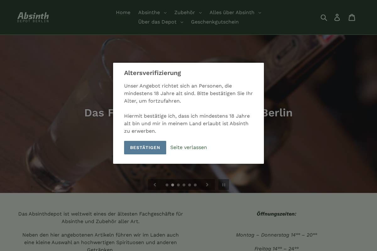 Absinth Depot homepage screenshot