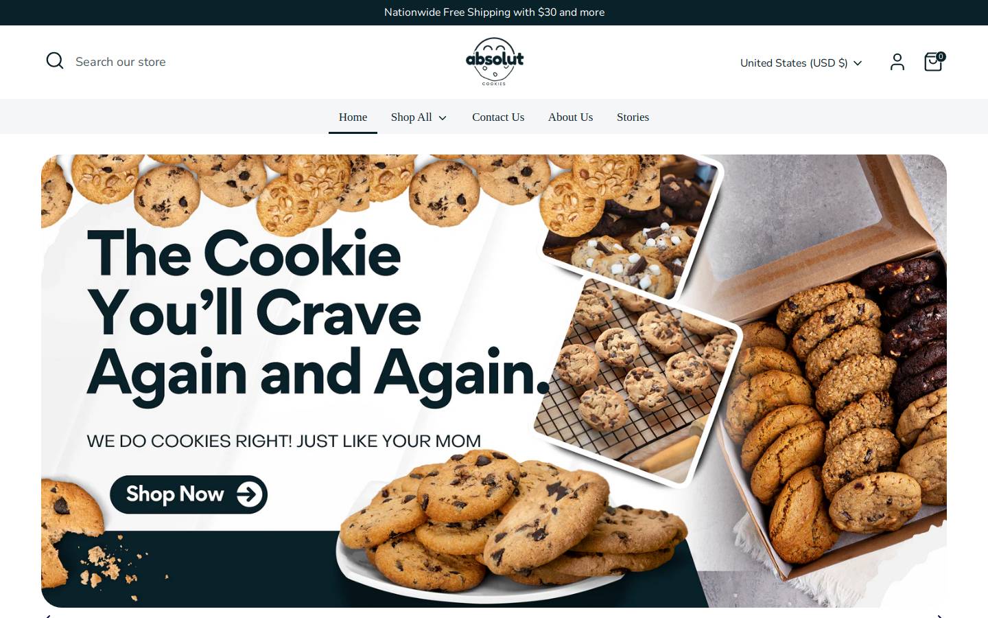 absolutcookies.com homepage screenshot