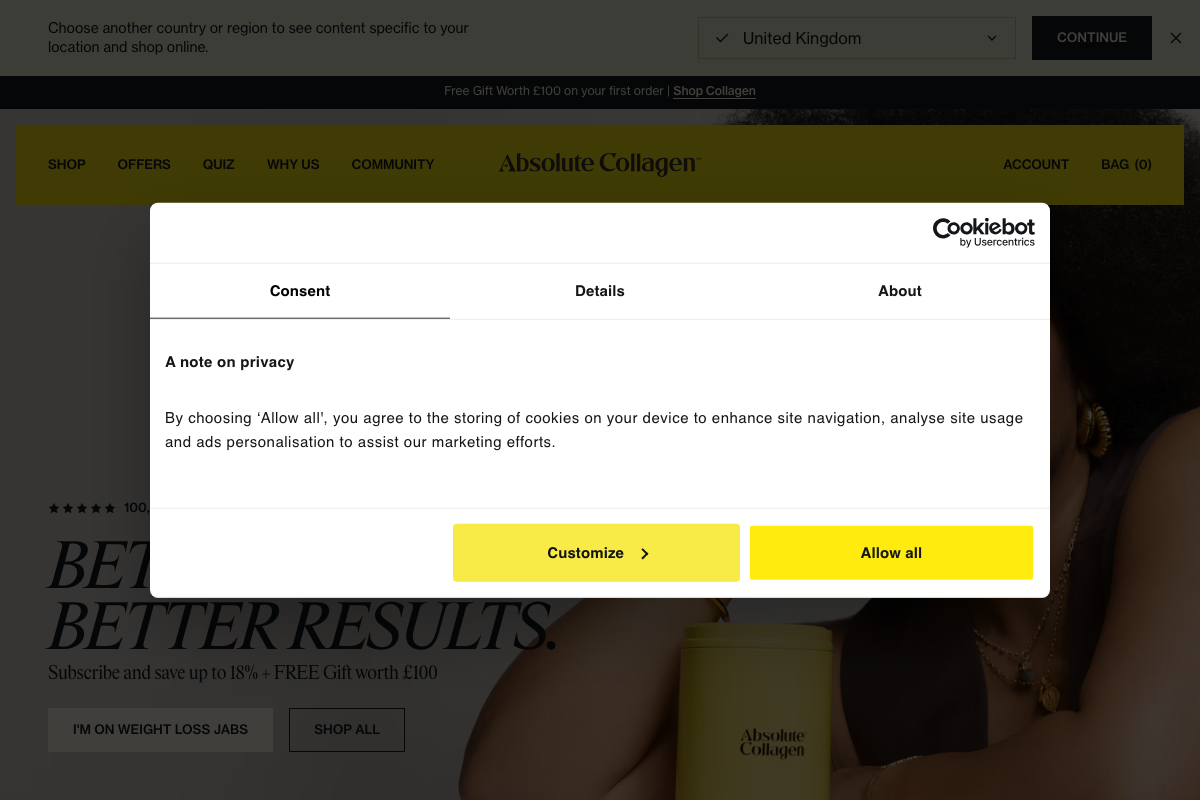 Absolute Collagen homepage screenshot