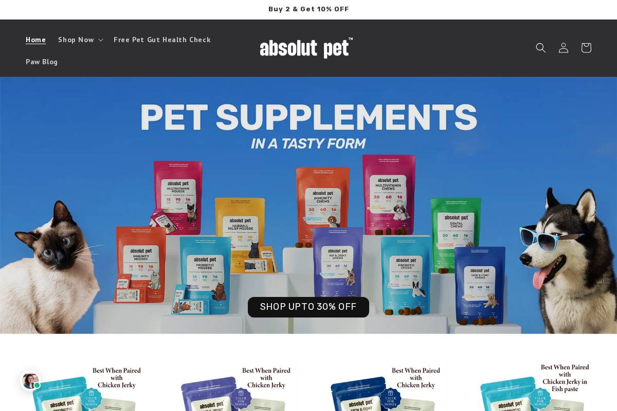 Absolutpet homepage screenshot