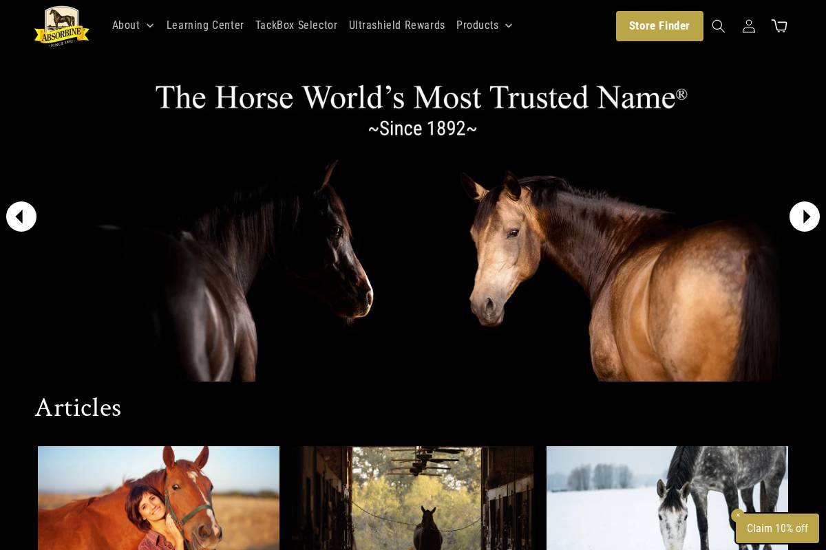 absorbine.com homepage screenshot