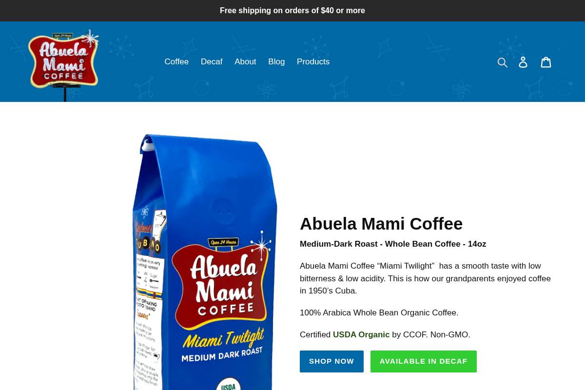 abuelamamicoffee.com homepage screenshot