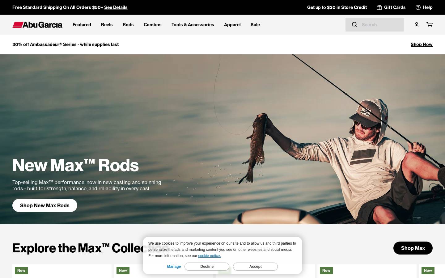 Abu Garcia homepage screenshot