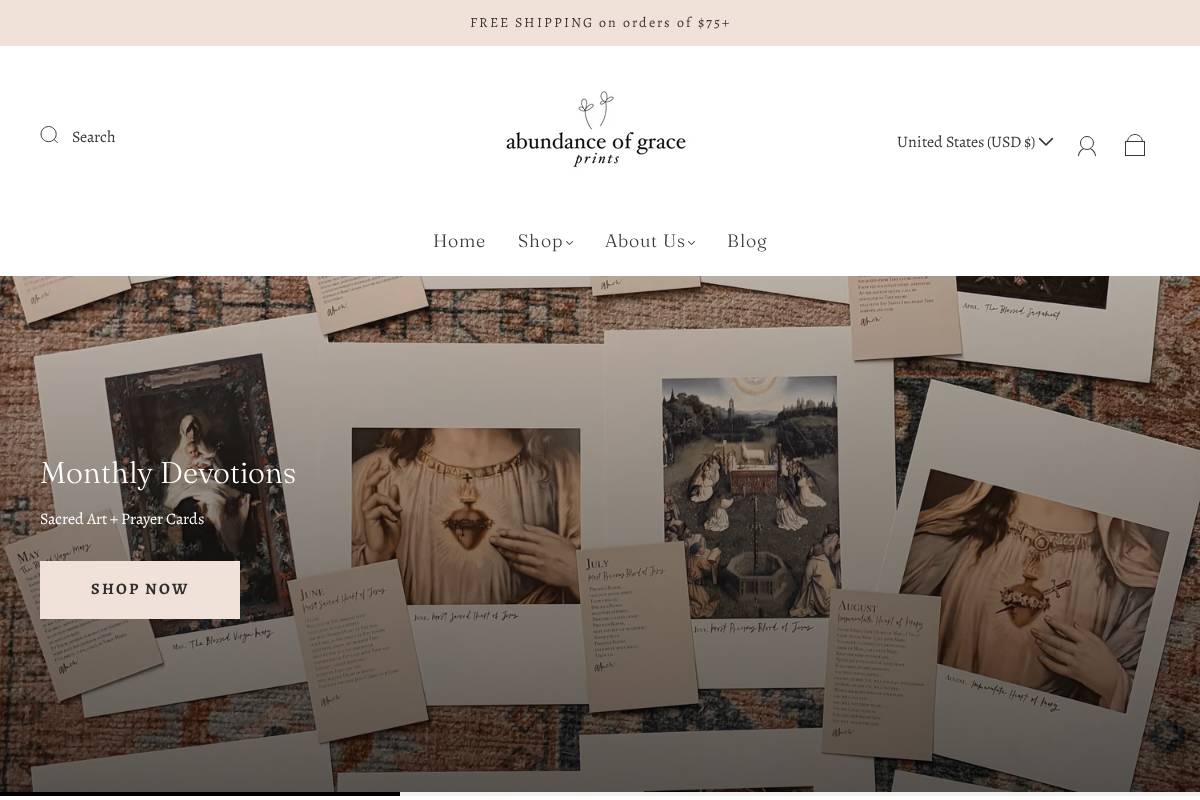 abundanceofgrace.com homepage screenshot