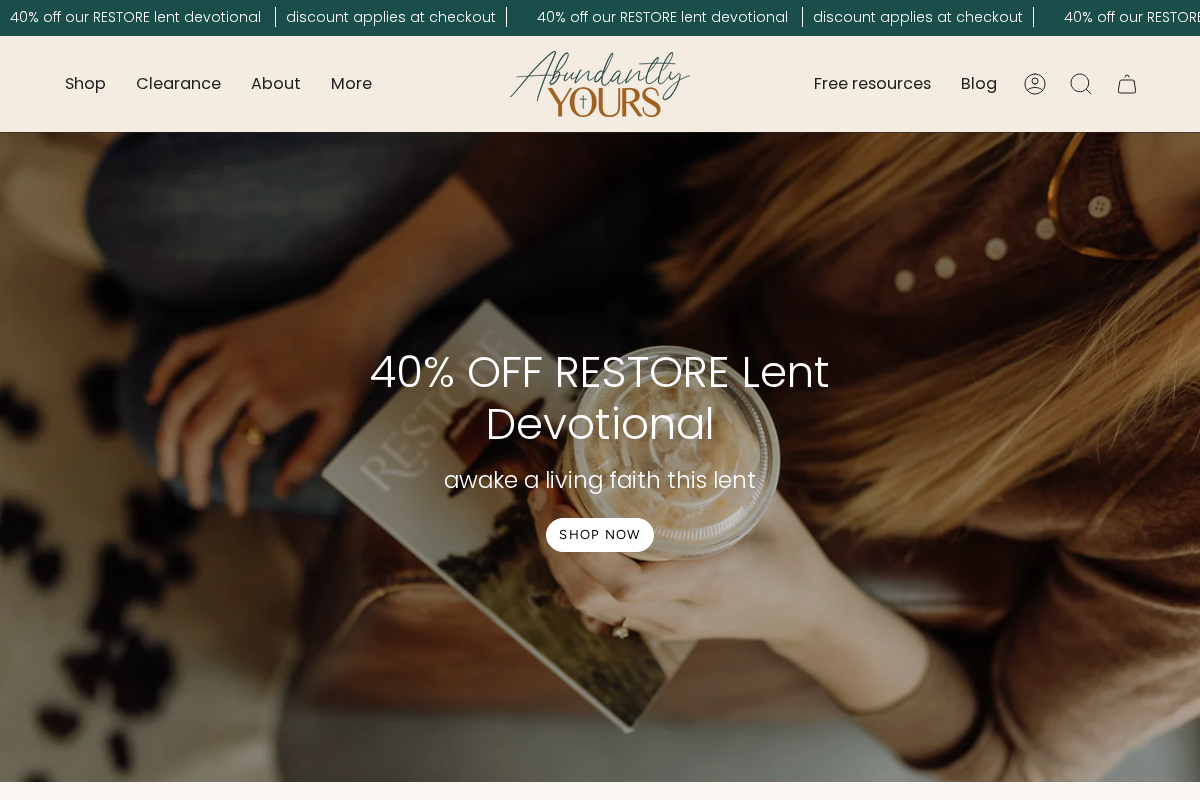 Abundantly Yours Shop homepage screenshot
