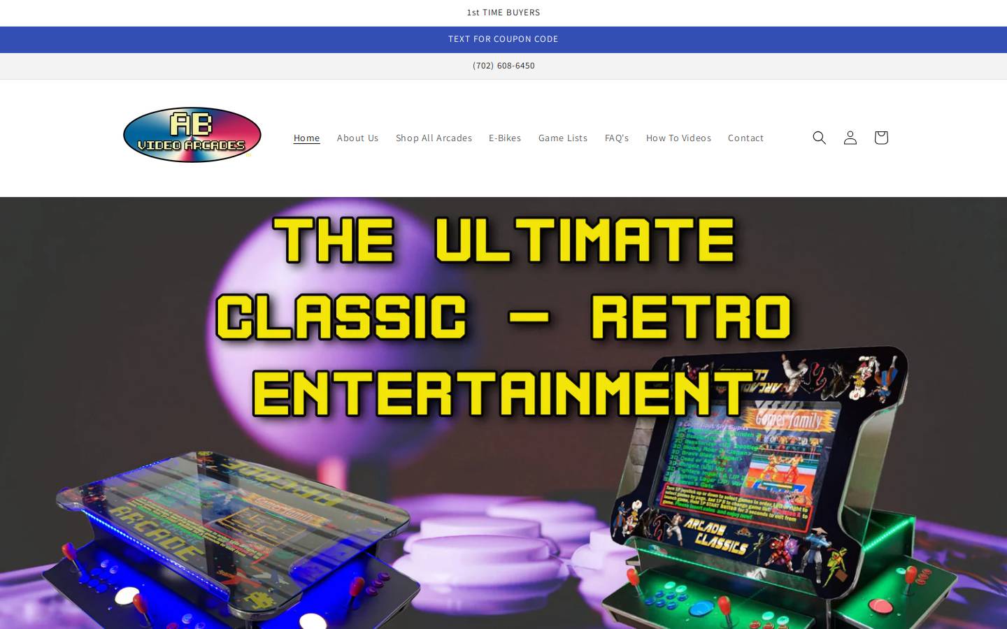 abvideoarcades.com homepage screenshot