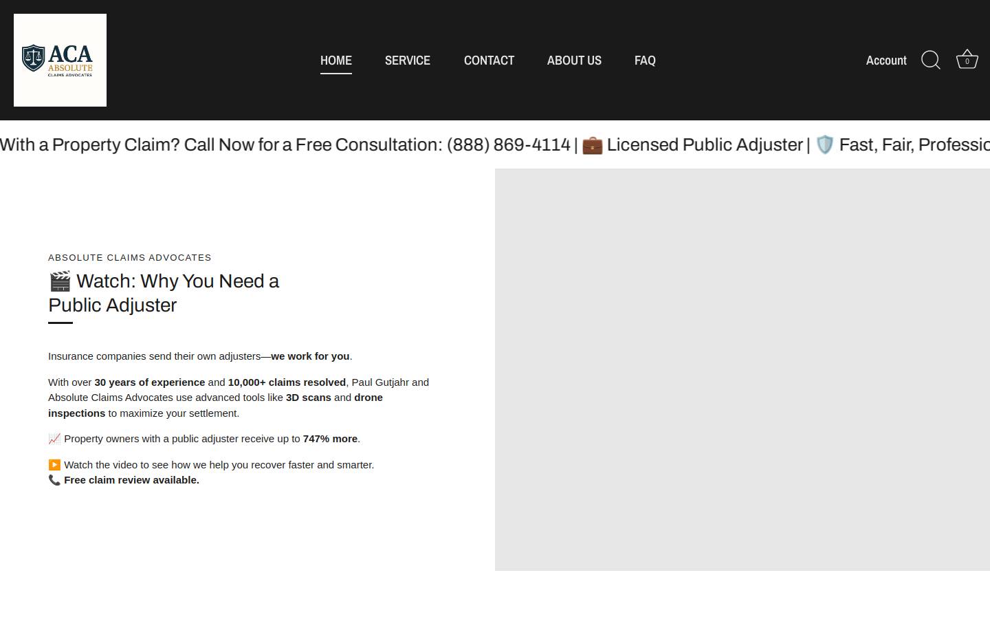aca.claims homepage screenshot