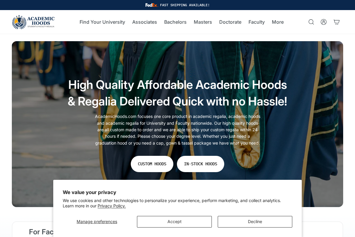Academic Hoods homepage screenshot