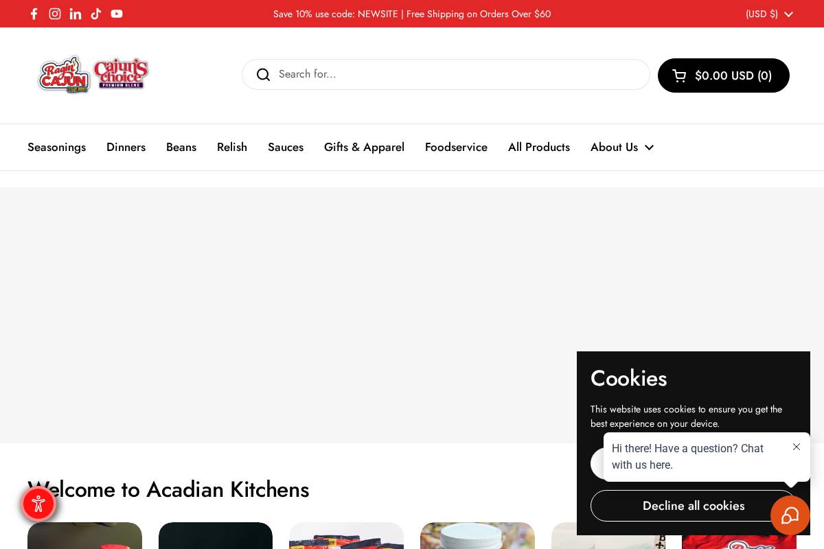 acadiankitchens.com homepage screenshot