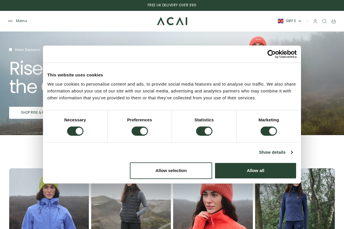 Acaioutdoorwear homepage screenshot