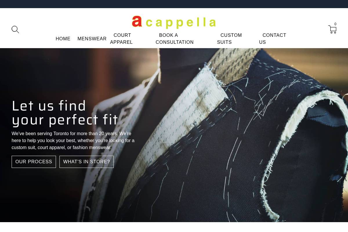 acappellaclothing.ca homepage screenshot