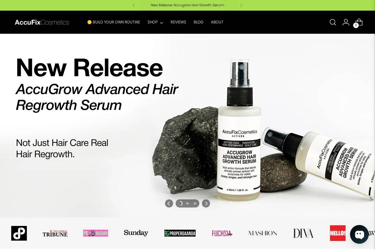 accufixcosmetics.com homepage screenshot