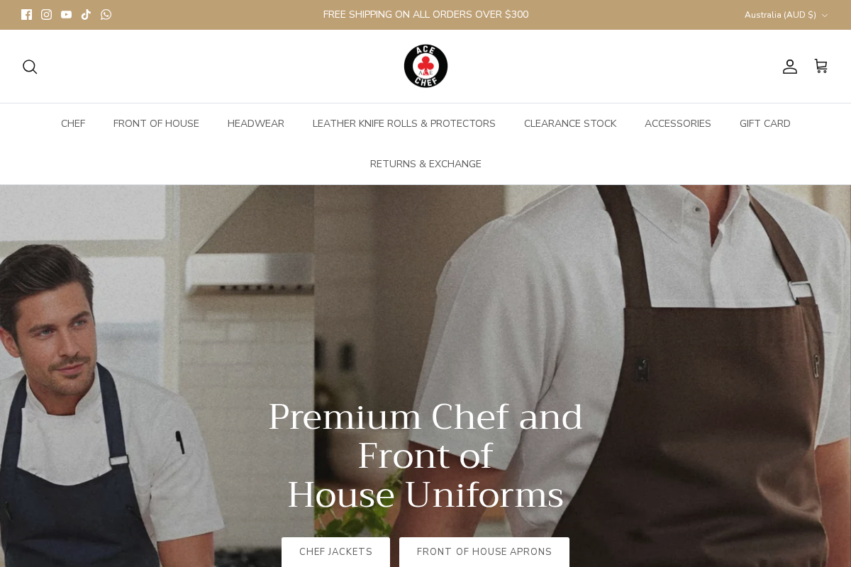 Ace Chef Apparels homepage screenshot