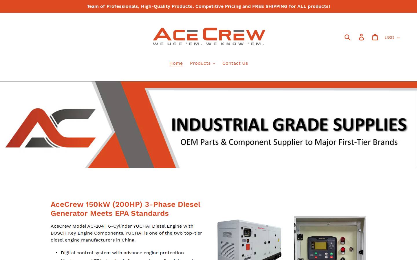 acecrewdirect.com homepage screenshot
