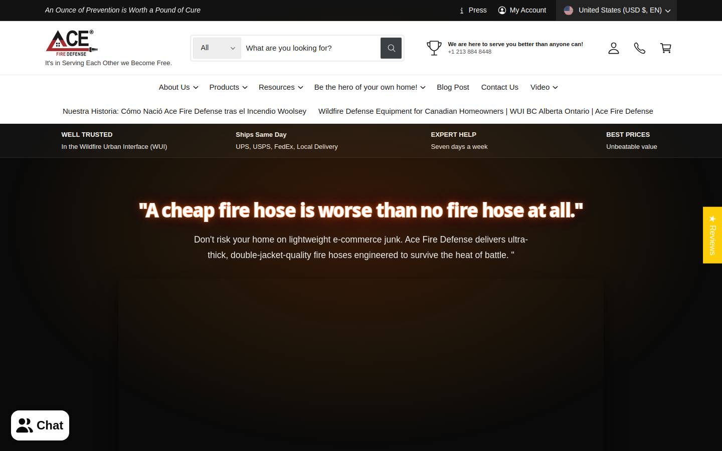 acefirehoses.com homepage screenshot