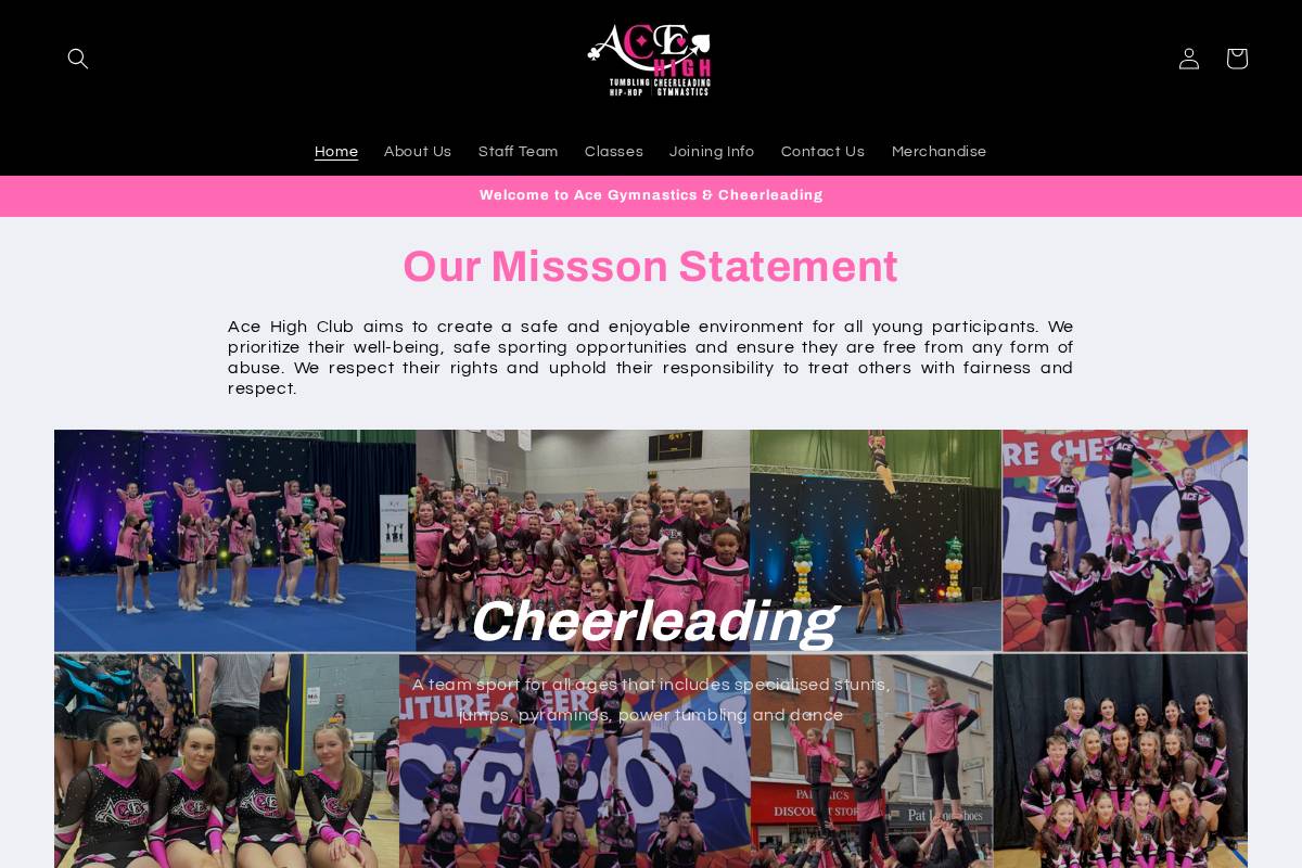 acegymnasticscheerleading.com homepage screenshot