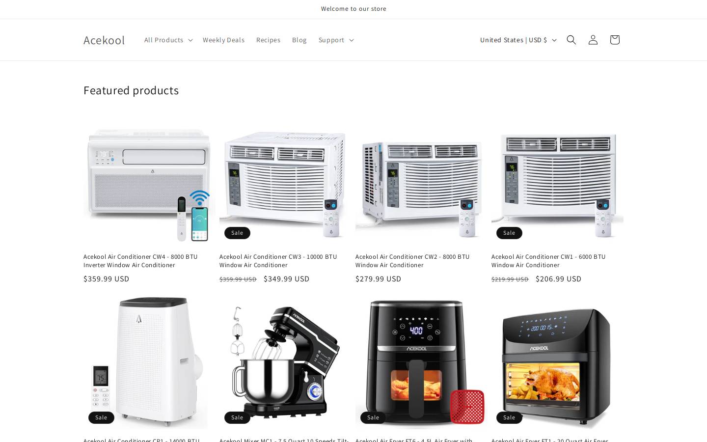 Acekool homepage screenshot