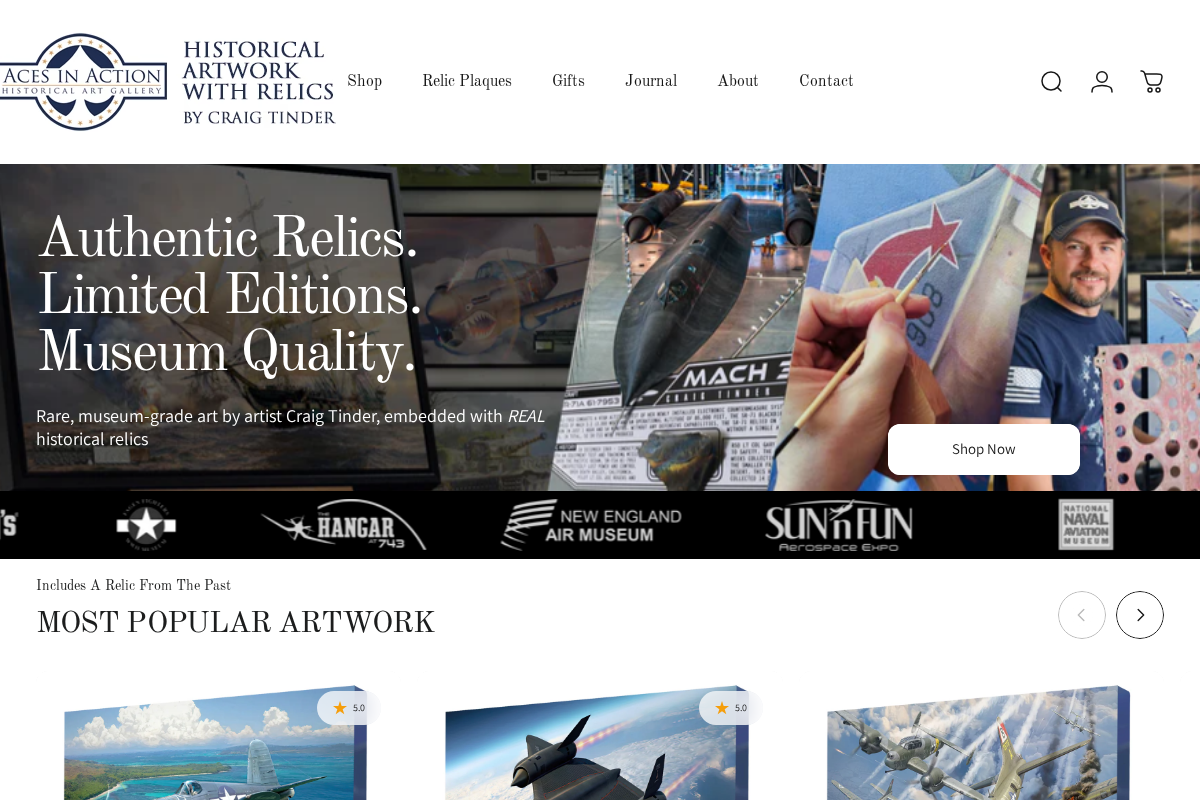Aces In Action: Historical Art gallery homepage screenshot