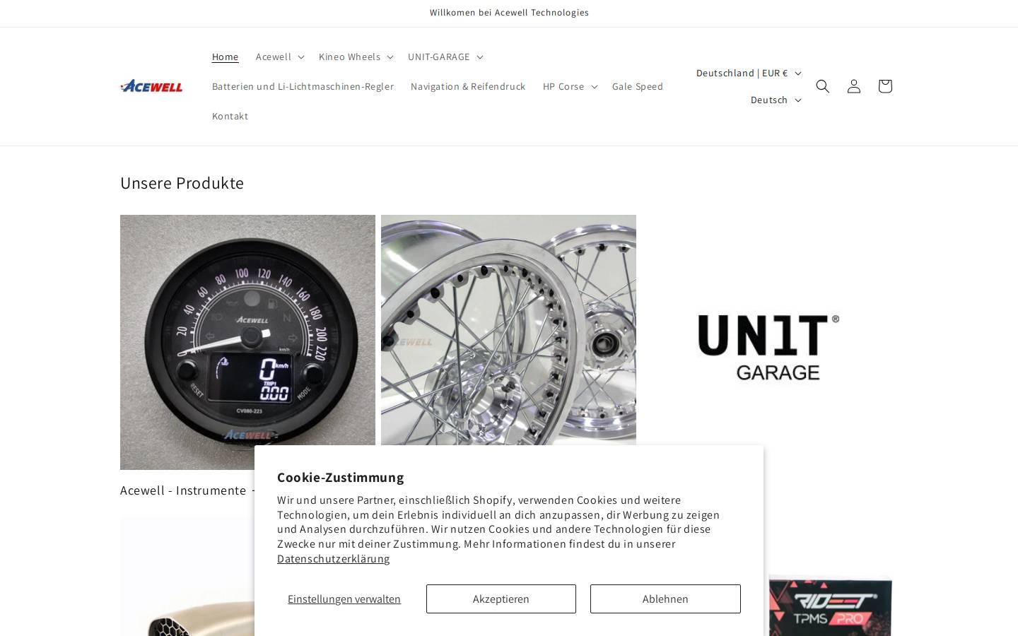 Acewell homepage screenshot