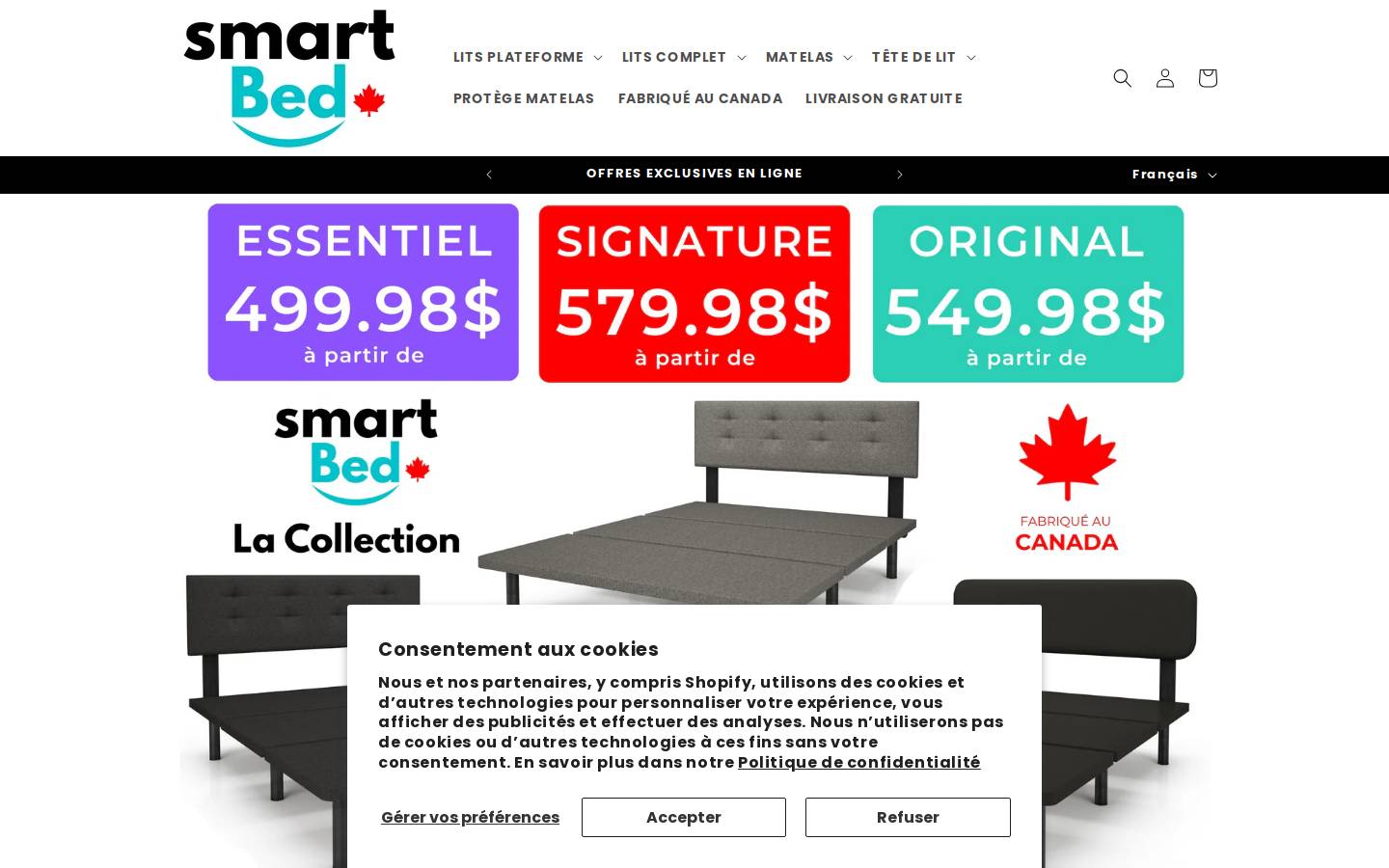 achetersmartbed.com homepage screenshot