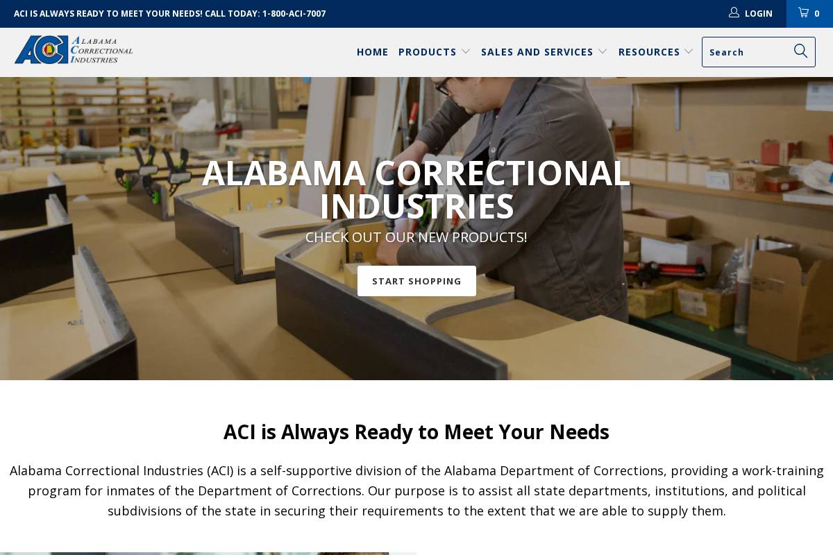 Alabama Correctional Industries homepage screenshot