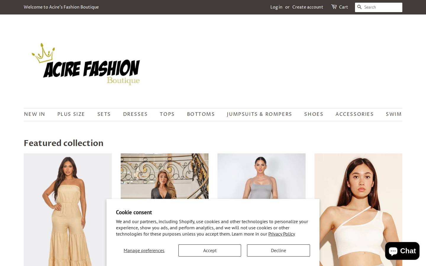 acirefashion.com homepage screenshot