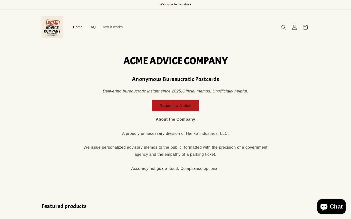 acmeadvicecompany.com homepage screenshot