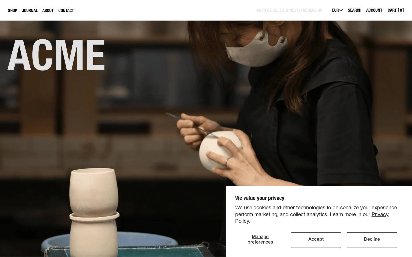 Acmecups homepage screenshot