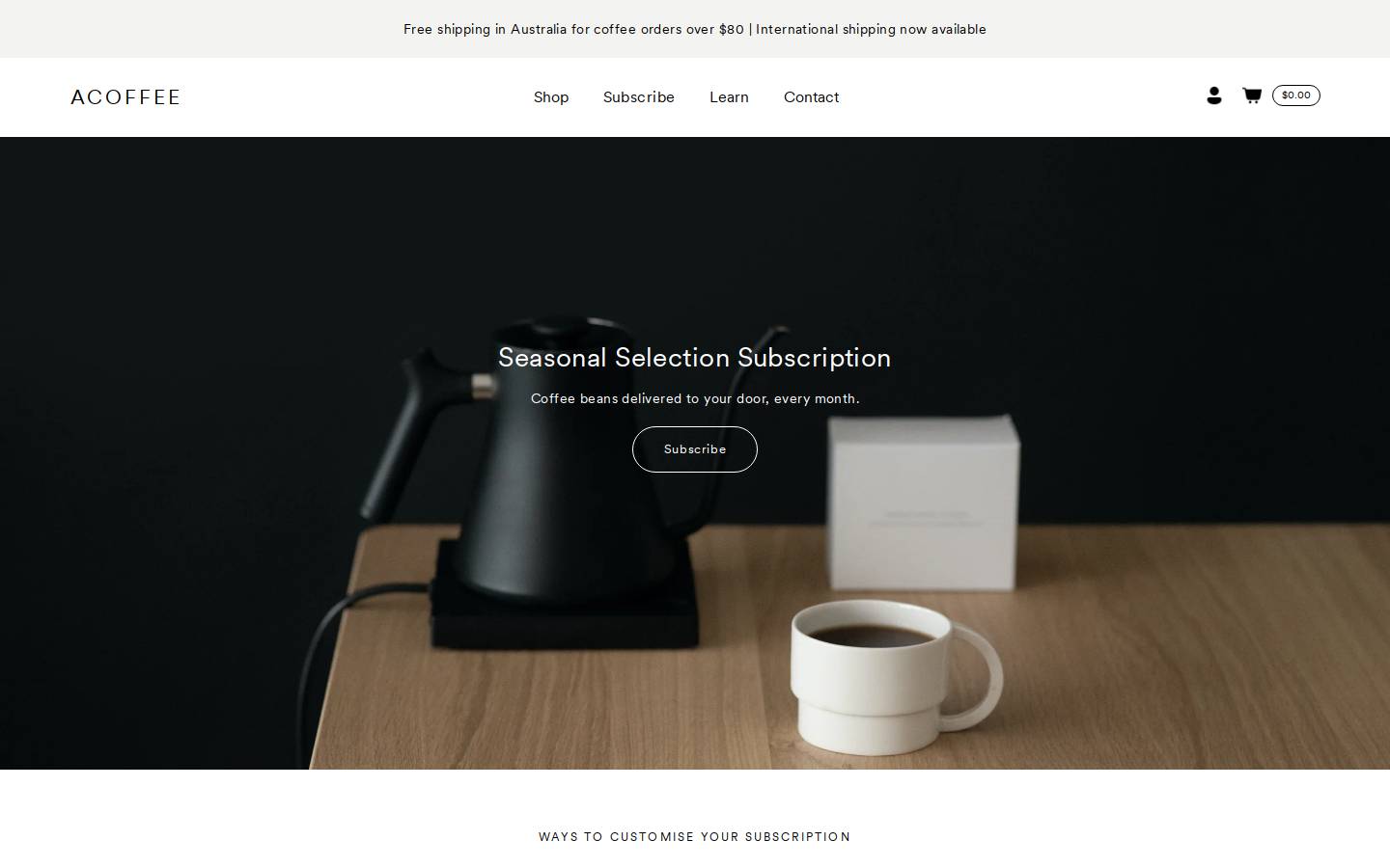 acoffee.com.au homepage screenshot