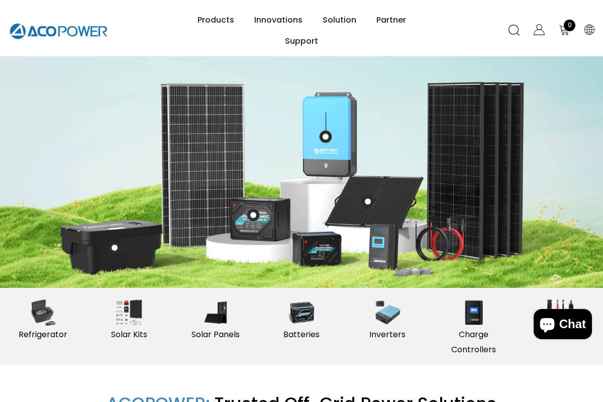 ACOPower-Solar, LED, Wind, Industrial Supply homepage screenshot