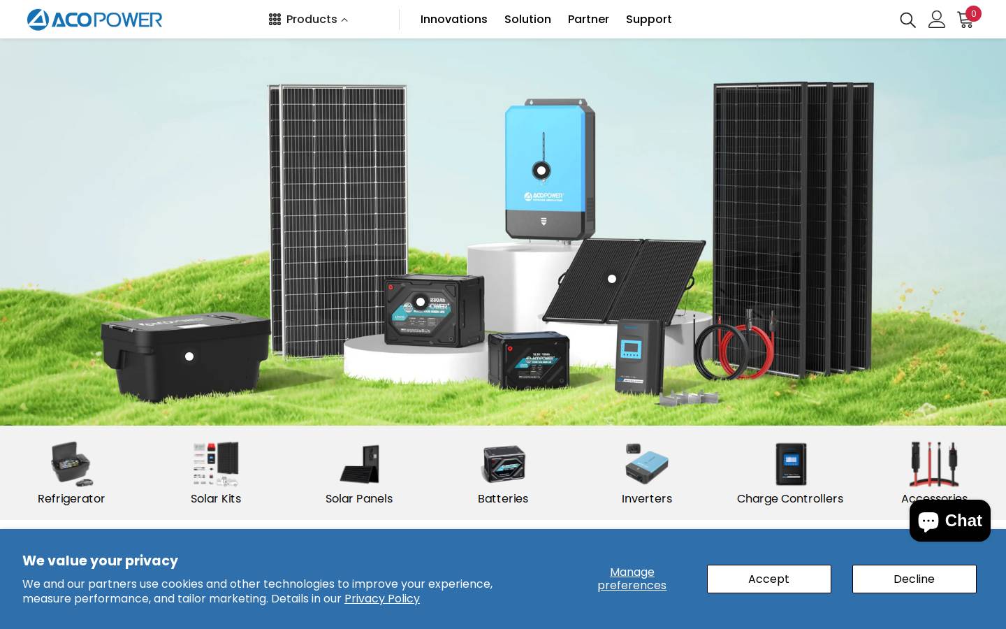 ACOPower-Solar, LED, Wind, Industrial Supply homepage screenshot