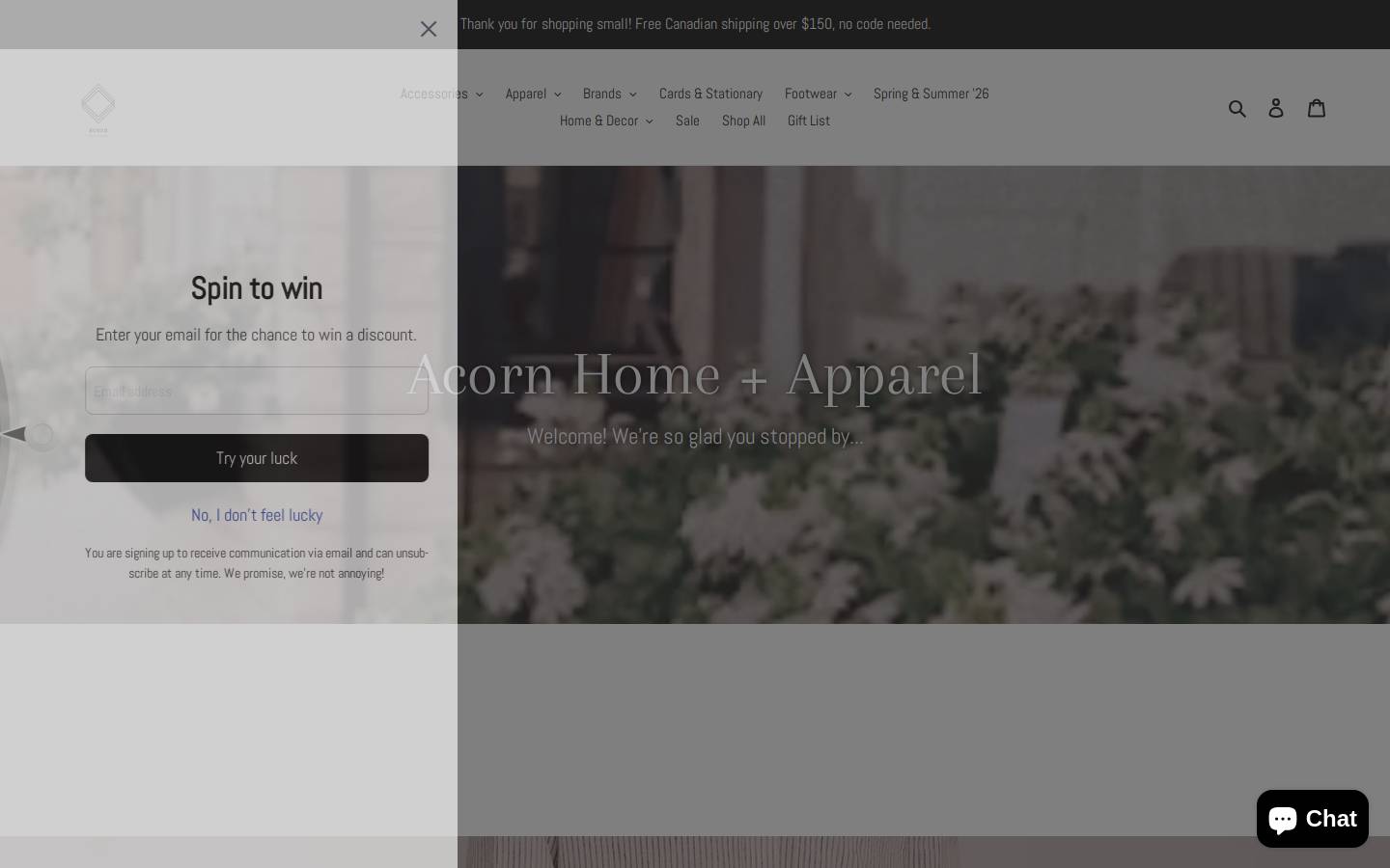acornhomeandapparel.com homepage screenshot